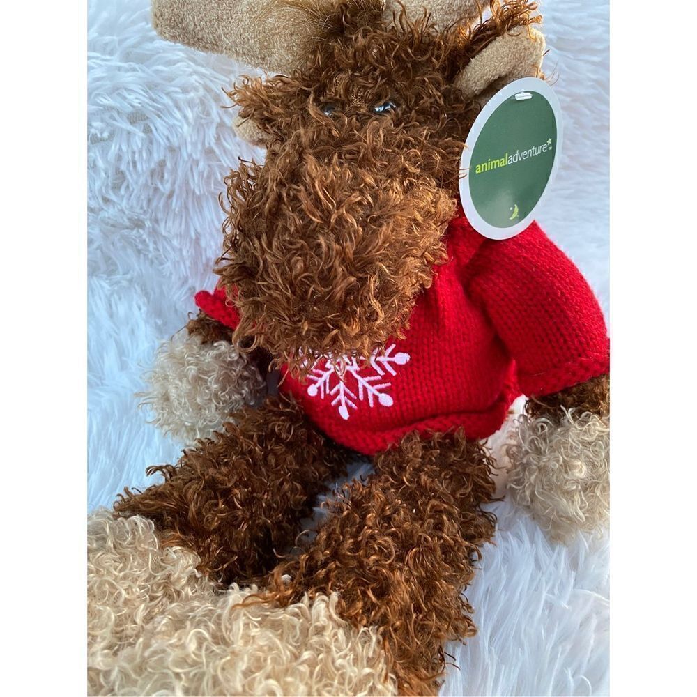 NWT Animal Adventure Soft Plush Moose In Christmas Snowflake Sweater